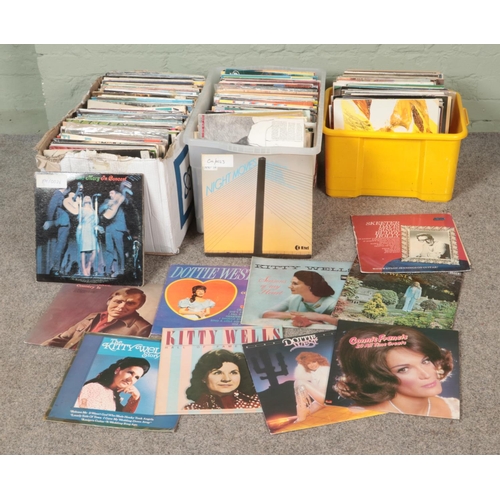 215 - Three boxes of assorted LP records of mainly country to include Connie Francis, Buck Owens, Johnny L... 