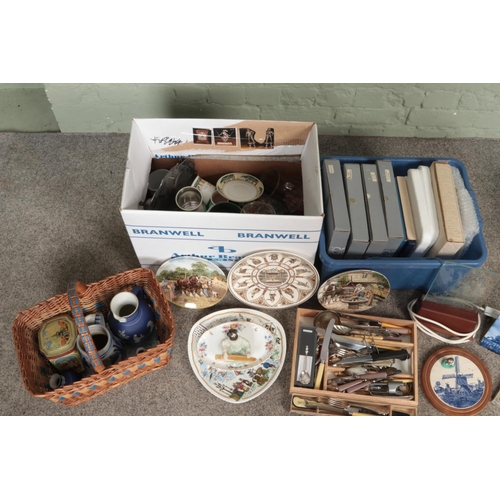 236 - Three boxes of assorted miscellaneous, to include a collection of Wedgwood display plates such as 'B... 