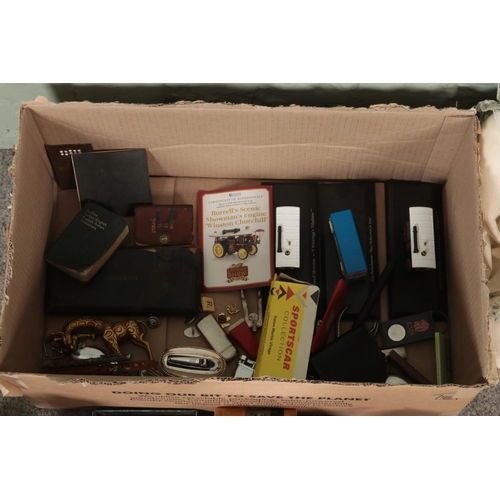 268 - A large box of collectables. Includes Zenith binoculars, Atlas Editions diecast models, The Imperfor... 