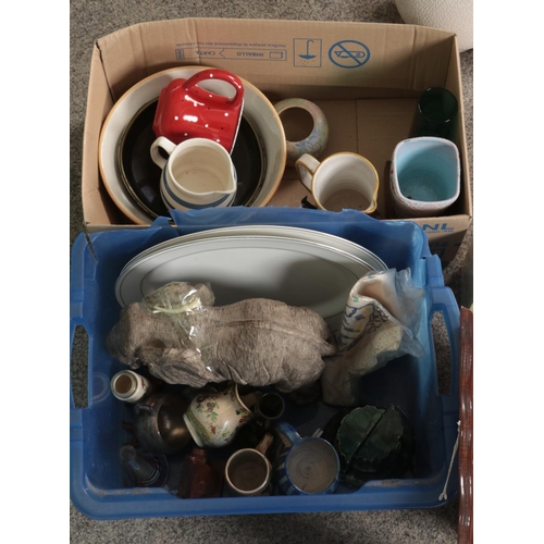 273 - Two boxes of miscellaneous to include L. Fontinelle butterfly vase, mother of pearl coasters, Aynsle... 