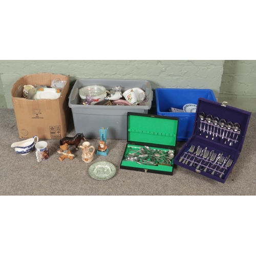 275 - Three boxes of miscellaneous. Includes Beswick horse, Border Fine Art Comic & Curious Cats 'Speak Yo... 