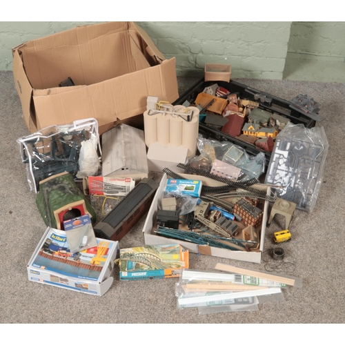 286 - Two boxes of model railway scenery and buildings. Includes Triang, Fleischmann etc.