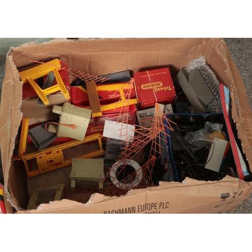 295 - A box of assorted model railway spares, repairs, scenery and accessories to include foliage, card bu... 