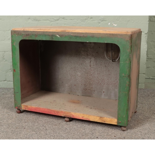 317 - A scratch build wooden and metal framed standing floor cabinet with industrial style interior light.... 