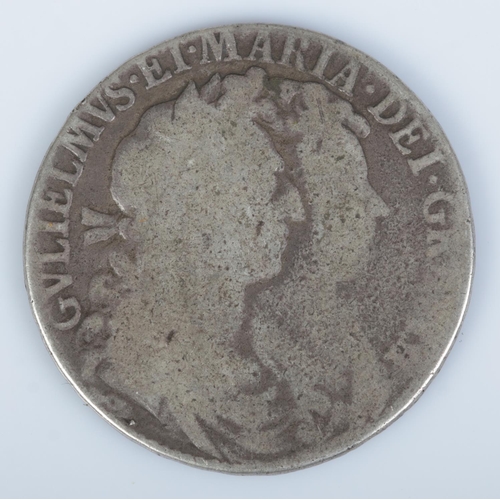 410 - A 1689 William and Mary silver half crown. Total weight 13.9g.