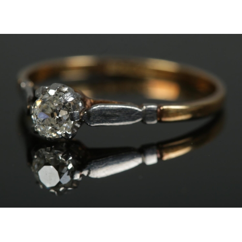 456 - An 18ct gold and platinum diamond solitaire ring approx. .5 carat. Size Q, 1.9g.