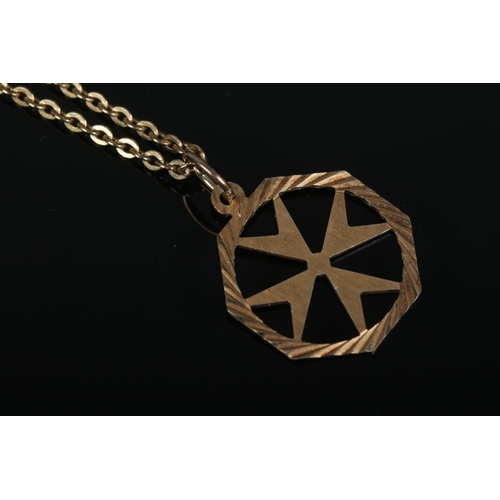 482 - A dainty 9ct Gold necklace chain, with yellow metal Maltese cross pendant. Total weight: 4.6g