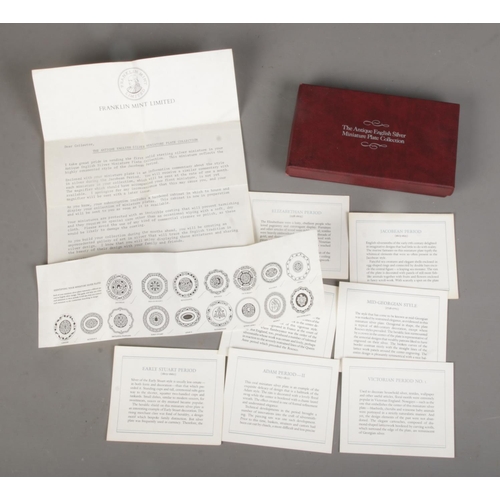 495 - A near complete collection of Franklin Mint Antique English Silver Miniature Plates. With case and c... 