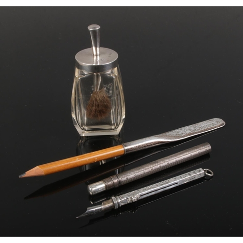 529 - A collection of silver items. Includes combination propelling pencil and fountain pen, S.Mordan & Co... 