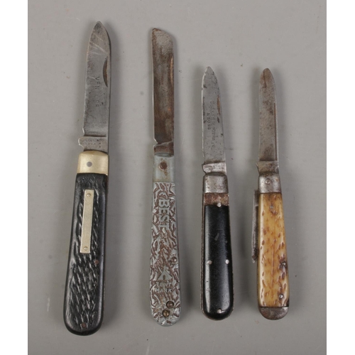 92 - Four folding pocket knives. Includes H.M. Slater Venture, Joseph Rodgers & Sons, Richards Tent Mark,... 