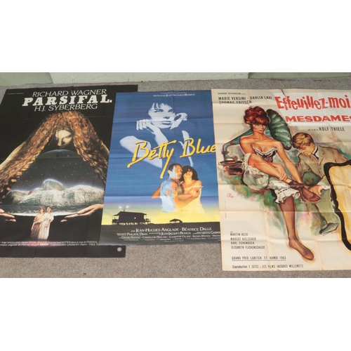 143 - A collection of three large cinema foyer posters including Parsifal (1982), Betty Blue (1986) and Ef... 