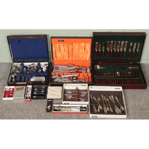 178 - A box of cased flatwares. Includes canteens of cutlery, etc.