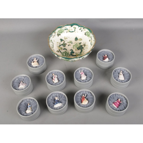 84 - A collection of Royal Doulton Mini Pretty Ladies in original packaging together with a Mason's bowl