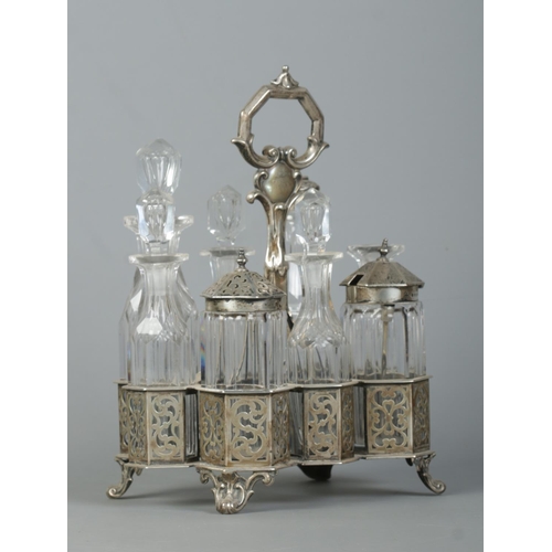 115 - A Victorian silver and cut glass eight bottle cruet set. Assayed London 1843 by John Angell II & Geo... 