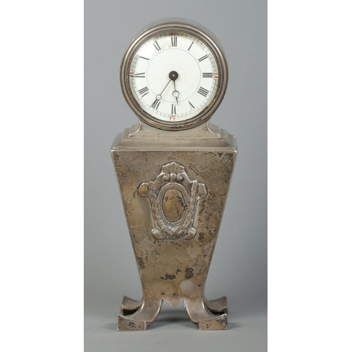 126 - A George V silver mantel clock. Assayed London 1924 by Mappin & Webb Ltd. Height 19cm. 532g (gross w... 