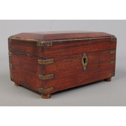 151 - An early 20th century Anglo Indian brass bound box with wire work inlaid decoration. Having fitted i... 