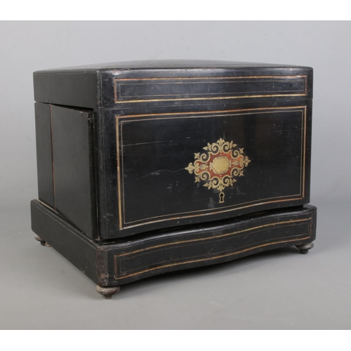 152 - A French 19th century ebonised liquor cabinet with brass and walnut inlaid decoration. Contents of s... 