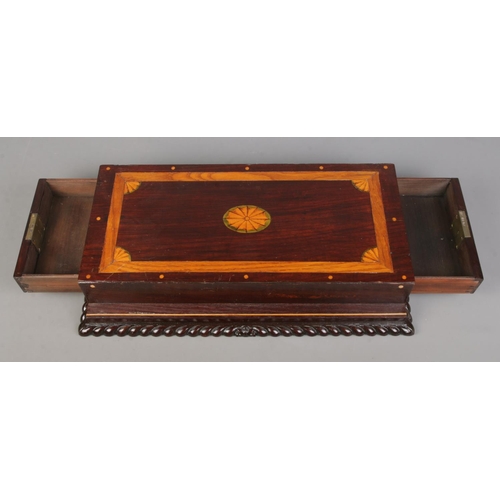 161 - A Victorian walnut jewellery box along with an inlaid mahogany box with double sided drawers, possib... 