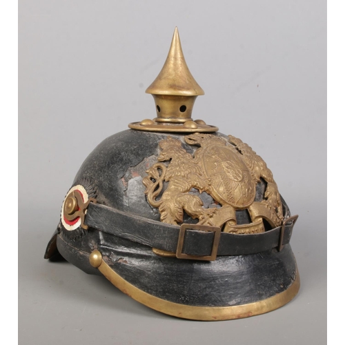 165 - A Prussian World War One pickelhaube with Bavarian crest and motto In Treue Fest.