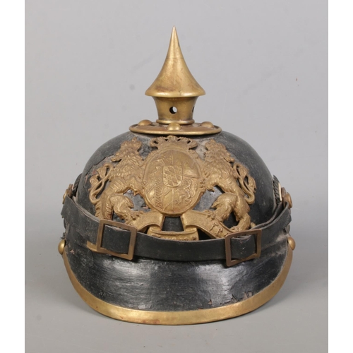 165 - A Prussian World War One pickelhaube with Bavarian crest and motto In Treue Fest.