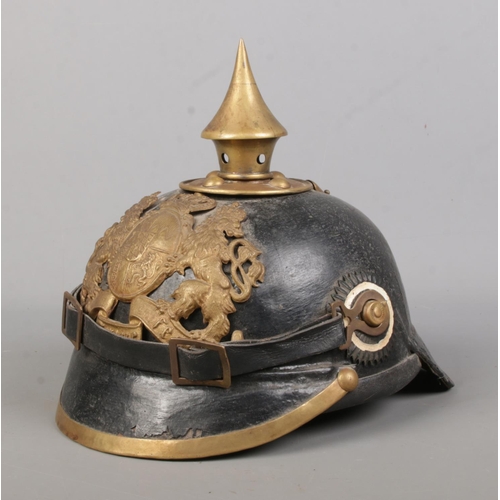 165 - A Prussian World War One pickelhaube with Bavarian crest and motto In Treue Fest.