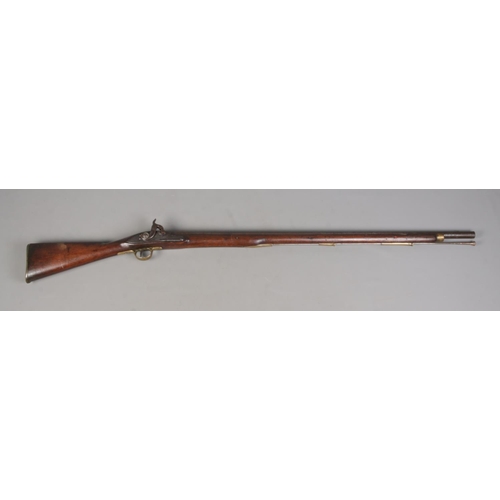 195 - A 19th century rifle with walnut stock. Percussion conversion from flint lock. The lock plate bearin... 