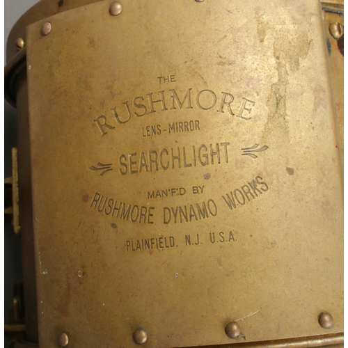 205 - Two American brass The Rushmore search lights. Manufactured by Rushmore Dynamo Works.