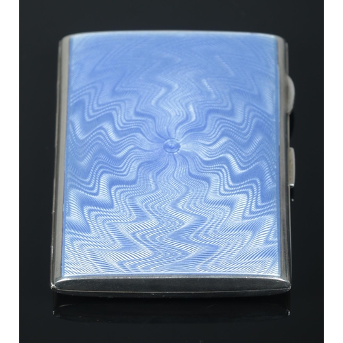 228 - An Art Deco silver and blue guilloche enamel cigarette case. Assayed Birmingham 1929 by Hemming & Wa... 