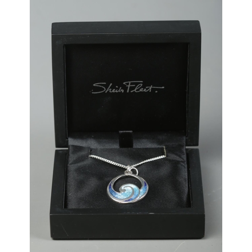 238 - An enamelled silver pendant on silver chain by Sheila Fleet, Orkney. In original box.