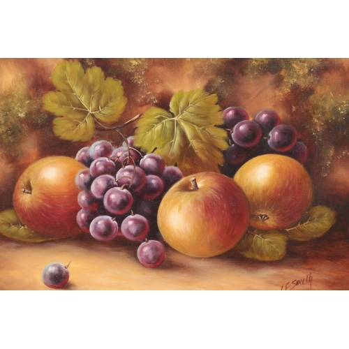 265 - John F Smith (1934-), a pair of gilt framed oils on canvas, still life with fruit. Signed. JF Smith ... 