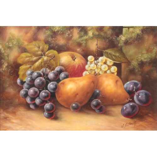 265 - John F Smith (1934-), a pair of gilt framed oils on canvas, still life with fruit. Signed. JF Smith ... 