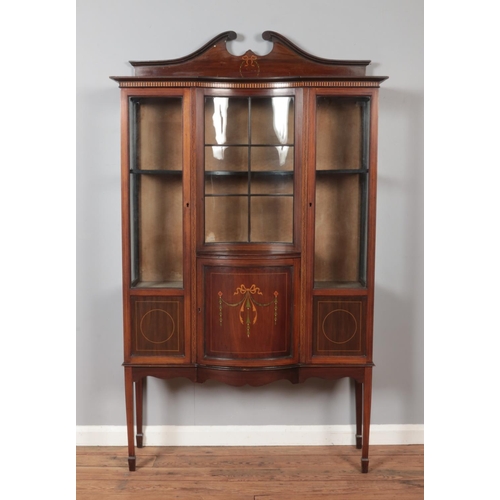 292 - An Edwardian Sheraton Revival display cabinet with strung inlay and painted front panel. Height 171c... 