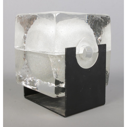 3 - In the style of Alessandro Mendini, a glass 'Cubosfera' lamp on metal stand. 15.5cm x 15cm x 15cm.