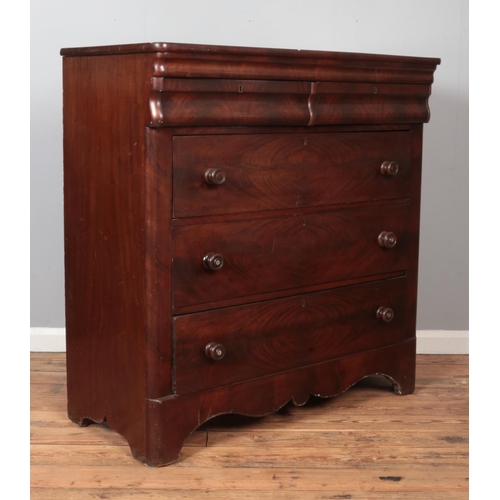 310 - A large Victorian mahogany chest of two over three drawers. Height 118cm, Width 115cm, Depth 53cm.