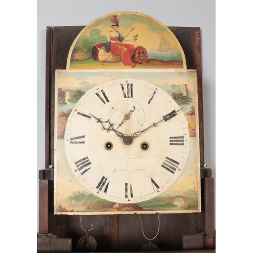 311 - A Georgian inlaid oak and mahogany 8 day long case clock. The hand painted dial depicting Britannia ... 