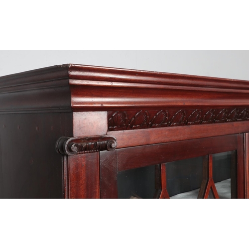 315 - A large astragal glazed mahogany cabinet. Raised on ball and claw feet with carved shell motif decor... 