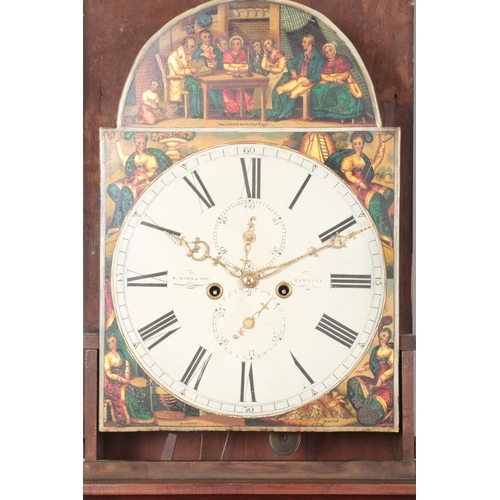 320 - An early 19th century Scottish mahogany eight day longcase clock by W Barr, Hamilton. The painted di... 