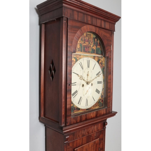 320 - An early 19th century Scottish mahogany eight day longcase clock by W Barr, Hamilton. The painted di... 