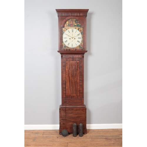 320 - An early 19th century Scottish mahogany eight day longcase clock by W Barr, Hamilton. The painted di... 