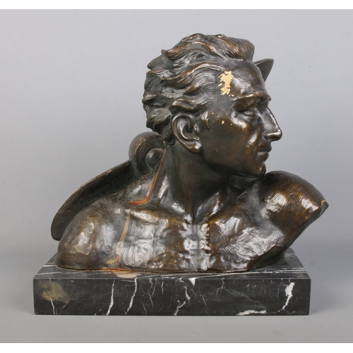 67 - A Johannes Dommisse bronzed sculpture, bust of a man with propeller. Signed to back and incised Made... 