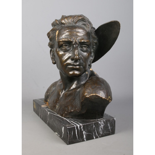 67 - A Johannes Dommisse bronzed sculpture, bust of a man with propeller. Signed to back and incised Made... 