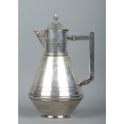 74 - A Jonas Bowen & Son silver plated hot water pot in the style of Christopher Dresser. Height 25cm.