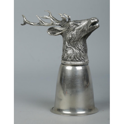 75 - A silver plated Gucci stirrup cup with stag head decoration. Stamped Gucci, Italy. Height 16cm.