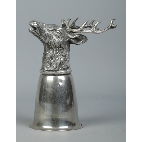 75 - A silver plated Gucci stirrup cup with stag head decoration. Stamped Gucci, Italy. Height 16cm.