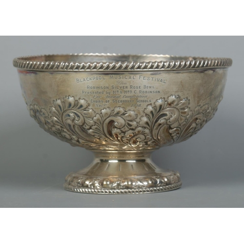 85 - A Victorian silver rose bowl. Bearing later presentation inscription for Blackpool Musical Festival;... 