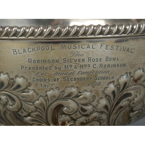 85 - A Victorian silver rose bowl. Bearing later presentation inscription for Blackpool Musical Festival;... 