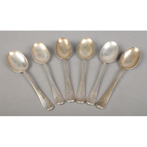 91 - A set of six Victorian silver rat tail dessert spoons. All monogrammed with the letter H. Assayed Sh... 