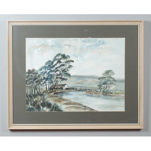 260 - Ashley N Jackson, British, born 1940, a large framed watercolour, landscape scene depicting  Leeds L... 