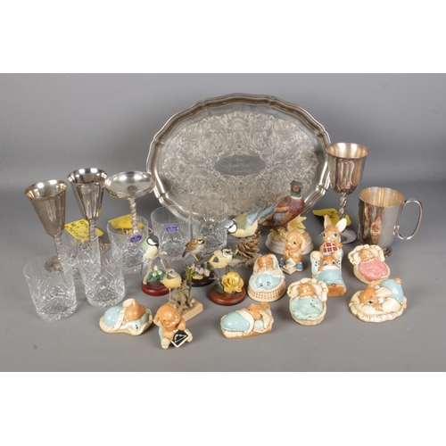 433 - Two boxes of miscellaneous to include Pendelfin, six Royal Doulton crystal tumblers,  collection of ... 