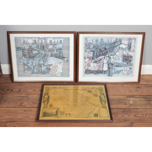 474 - After John Michael Webster, two limited edition prints along with a map of the West Riding of Yorksh... 